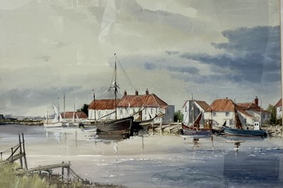 Lot 1070 - Leslie Hardy Moore (1907-1997) watercolour, Norfolk Harbour scene