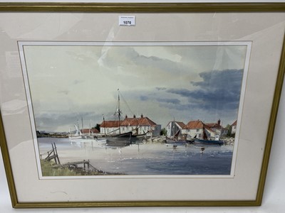 Lot 1070 - Leslie Hardy Moore (1907-1997) watercolour, Norfolk Harbour scene