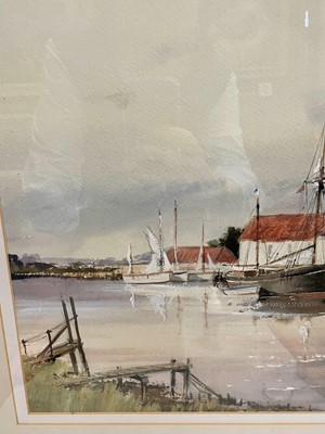 Lot 1070 - Leslie Hardy Moore (1907-1997) watercolour, Norfolk Harbour scene