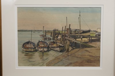 Lot 1072 - Frederick W Baldwin (1899-1984), pencil and watercolour – Fishing boats at Walberswick, 28 x 40cm