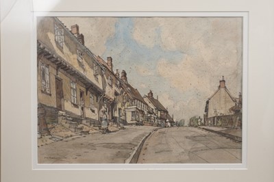 Lot 1075 - Frederick W Baldwin (1899-1984), pencil and watercolour - Jettied houses, Lavenham, 28 x 40cm