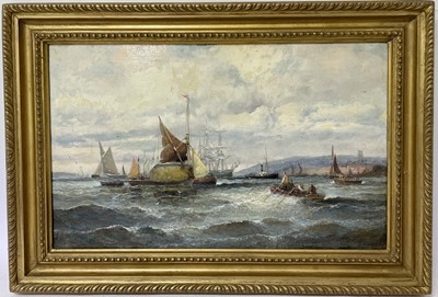 Lot 1077 - William Anslow Thornbery (act. 1858-1898) - pair of oils on canvas, Boats at sea