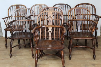 Lot 1416 - Rare harlequin set of eight 19th century ash and elm Windsor chairs