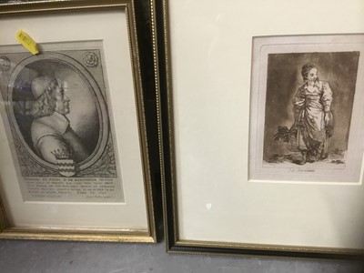 Lot 213 - Ernest Prater watercolour illustration, together with a Regency coloured engraving, pencil sketch of a castle and other pictures
