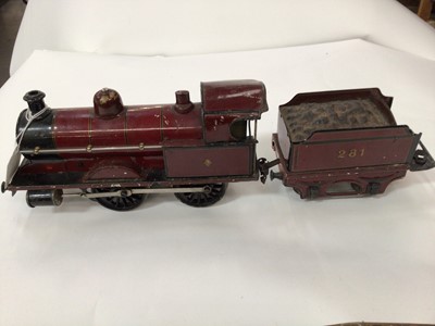 Lot 1874 - Railway Gauge 1 0-4-0 loco and tender No. 281 Maroon and black livery