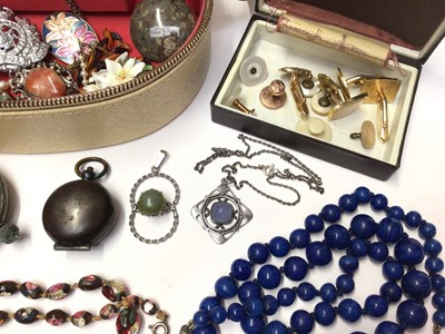 Lot 64 - Silver pendants, vintage bead necklaces, brooches, wristwatches, sovereign holder and medal