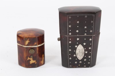 Lot 867 - George III  tortoiseshell silver inlaid etui case, with a Victorian tortoiseshell thimble box/case