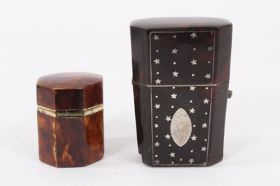 Lot 867 - George III  tortoiseshell silver inlaid etui case, with a Victorian tortoiseshell thimble box/case
