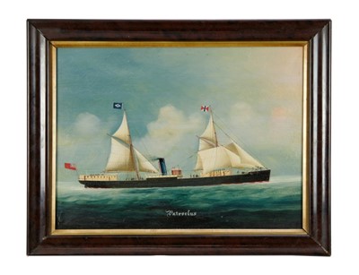 Lot 1166 - Chinese School, oil on canvas trade painting of steam ship Patroclus, blue funnel line ship, flying Alfred Holt and China Navigation Company flags (apparently unsigned).