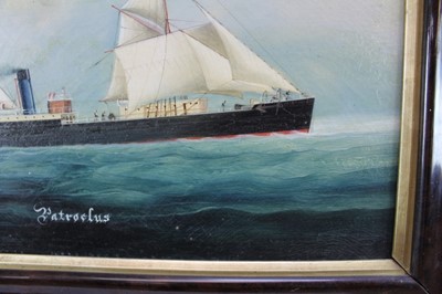 Lot 1166 - Chinese School, oil on canvas trade painting of steam ship Patroclus, blue funnel line ship, flying Alfred Holt and China Navigation Company flags (apparently unsigned).