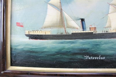 Lot 1166 - Chinese School, oil on canvas trade painting of steam ship Patroclus, blue funnel line ship, flying Alfred Holt and China Navigation Company flags (apparently unsigned).