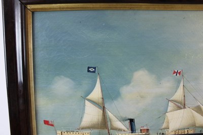 Lot 1166 - Chinese School, oil on canvas trade painting of steam ship Patroclus, blue funnel line ship, flying Alfred Holt and China Navigation Company flags (apparently unsigned).