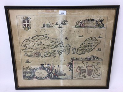 Lot 853 - Jan Jansson, hand-coloured engraved map of Malta, hand-coloured, published Amsterdam c.1650