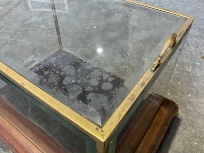 Lot 246 - Good quality glazed display case, with bevelled glass on oak stand and bracket feet, 43cm wide