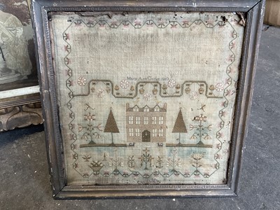 Lot 269 - George III sampler, together with a Regency embroidered picture and another embroidery