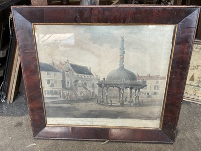 Lot 271 - After George Frost, colourled engraving - Ipswich market cross, in glazed walnut frame, together with group of framed prints