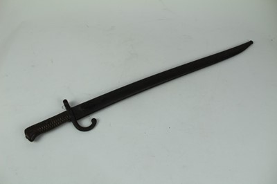 Lot 865 - First World War French 1866 pattern chassepot bayonet in scabbard.