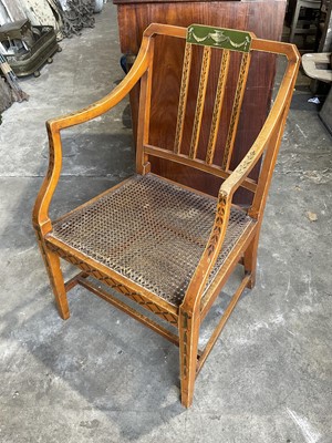 Lot 306 - Regency style polychrome painted open elbow chair, with caned seat