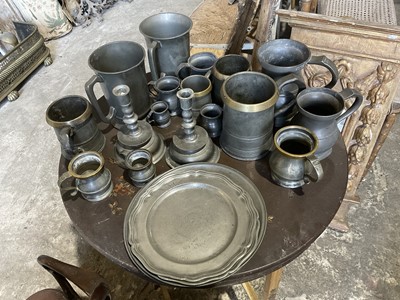 Lot 310 - Good collection of pewter, tankards, candlesticks etc