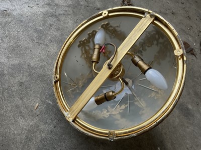 Lot 315 - Frosted glass and gilt metal domed ceiling light, 36cm diameter