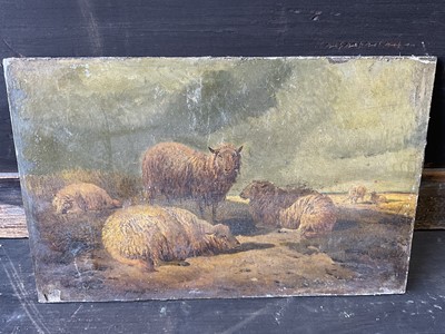 Lot 319 - Manner of Thomas Sidney Cooper (1803-1902) oil on panel, sheep in a landscape, 16 x 24cm