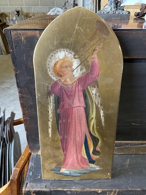 Lot 322 - 19th century Italian school, oil and gilt on panel, Celestial musician