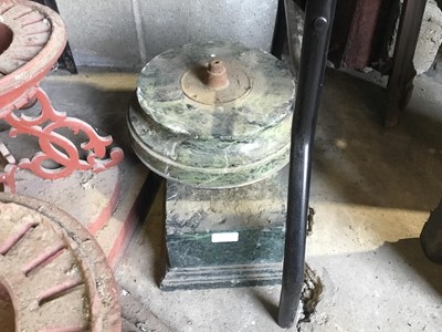 Lot 297 - Two Victorian cast iron lantern bases and two marble plinths