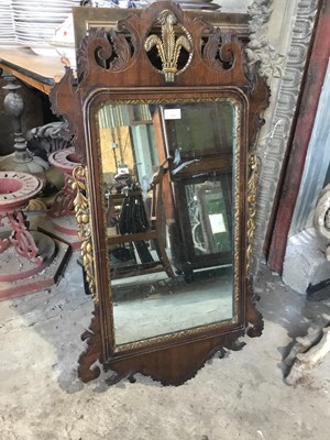 Lot 301 - Georgian-style parcel gilt and mahogany wall mirror with Prince of Wales feather cresting 98 x 55 cm