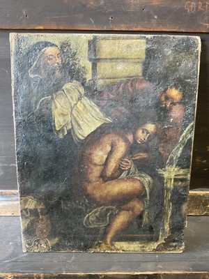 Lot 324 - 18th / 19th century continental oil on canvas laid down onto board, classical scene with bathing figure, 34 x 26cm