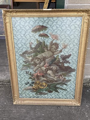 Lot 334 - Continental school, oil on canvas, rococo putto ornament, 89 x 61, probably 19th century, in ornate gilt frame