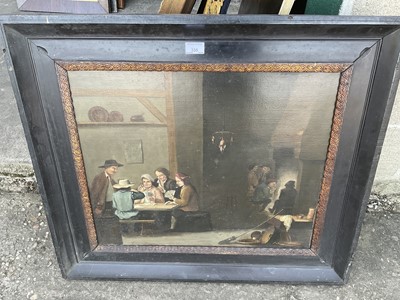 Lot 335 - Dutch school, 19th century oil on canvas, tavern scene, 49 x 57cm, in ebonised frame