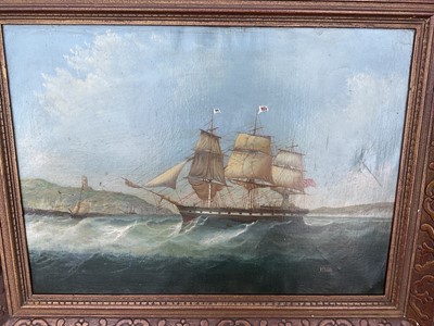 Lot 336 - 19th century style oil on canvas marine scene, 41 x 53cm framed