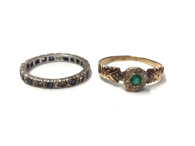 Lot 17 - Victorian 15ct gold emerald and diamond chip cluster ring and a gem set eternity band