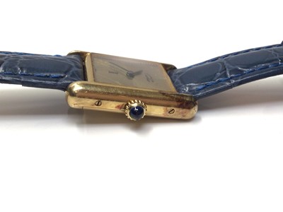 Lot 18 - Ladies Cartier Must de Cartier silver gilt tank wristwatch