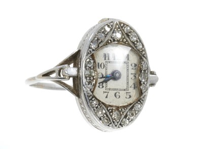 Lot 417 - Art Deco diamond watch ring with original receipt of purchase dated 1932