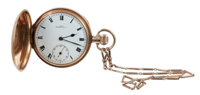 Lot 579 - 9ct gold full hunter pocket watch with gold chain