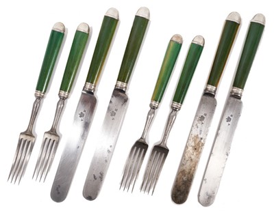 Lot 772 - Set of four pairs of Victorian green stained ivory and steel knives and forks