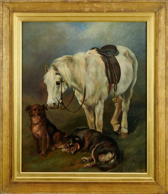 Lot 994 - Attributed to John Emms (1843-1912) oil on canvas - Grey Pony and Dogs