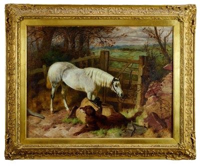 Lot 993 - Harry Hall (1814-1882) oil on canvas horse and dog before a stile