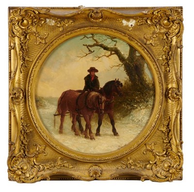 Lot 1121 - Thomas Smythe (1825-1906) pair of oils on panel, tondo - At Work, Summer and Winter, signed, 36cm diameter, in gilt frames