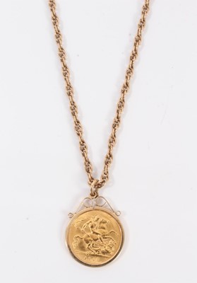 Lot 530 - Edward VII gold half sovereign 1907 in gold pendant mount on chain