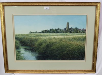 Lot 1267 - Michael Pettersen (b.1939) gouache - 'The Cathedral of The Marshes, Blythburgh'