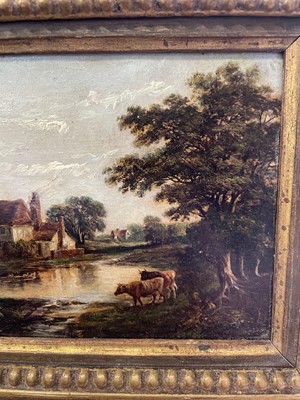 Lot 1151 - Robert Burrows (1810-1883) oil on panel - rural landscape, possibly Pond Hall, 10cm x 16cm, in gilt frame