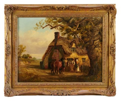 Lot 1120 - Thomas Smythe (1825-1906) oil on canvas - figures before a thatched cottage, signed, 36cm x 46cm, in gilt frame