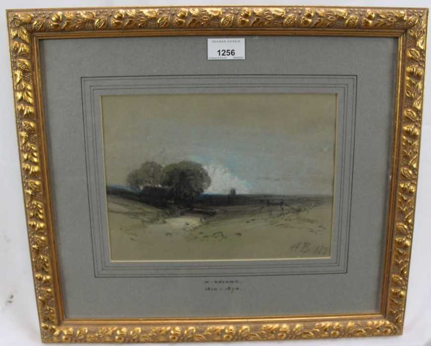 Lot 1256 - Henry Bright (1810-1873) pencil and chalk - rural landscape, initialled and dated 183?, 18.5cm x 25cm, in glazed gilt frame