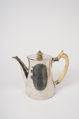 Lot 367 - Victorian silver coffee pot with ivory handle, by Jarrards, London 1885