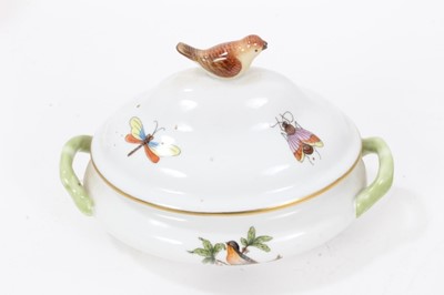 Lot 27 - Group of Herend porcelain, including three jugs, a small tureen and cover, a leaf-shaped dish and a double salt