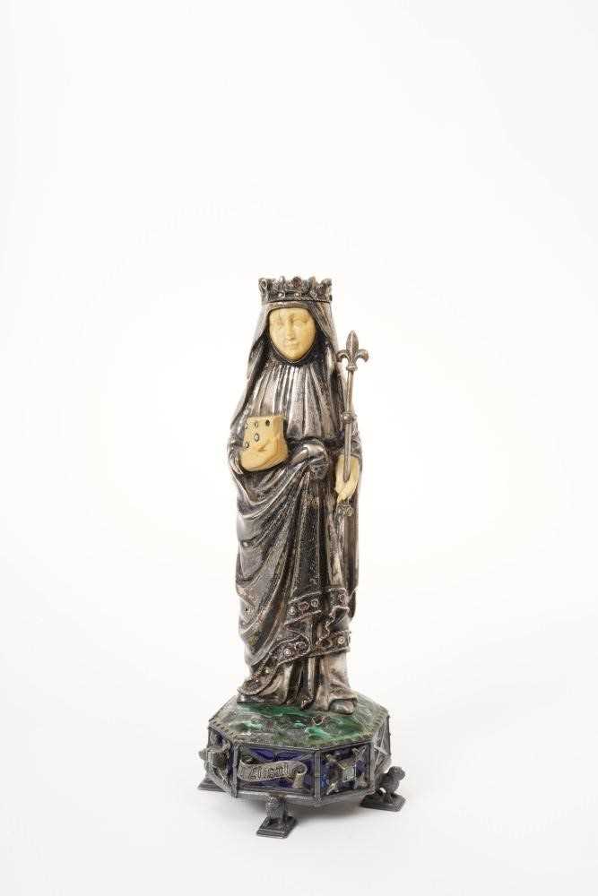 Lot 250 - 19th century Continental silver and ivory statue of St Elisabeth of Hungary, set with various stones