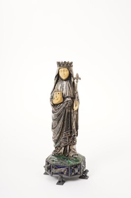 Lot 250 - 19th century Continental silver and ivory statue of St Elisabeth of Hungary, set with various stones