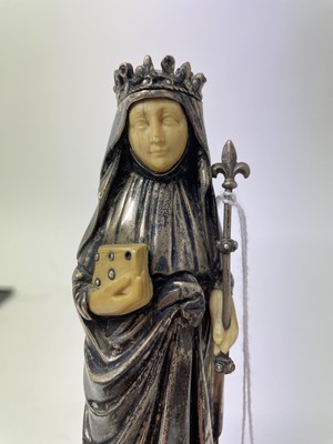 Lot 97 - 19th century Continental silver and ivory statue of St Elisabeth of Hungary, set with various stones